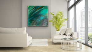 "Waves" - (2020) - 100x100x4cm Large Original Acrylic Abstract Painting