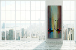 "Lost City" - (2020) - 50x120x2cm Large Original Acrylic Abstract Painting