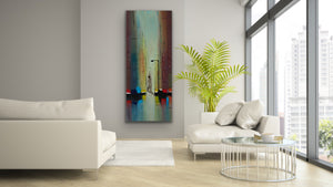 "Lost City" - (2020) - 50x120x2cm Large Original Acrylic Abstract Painting