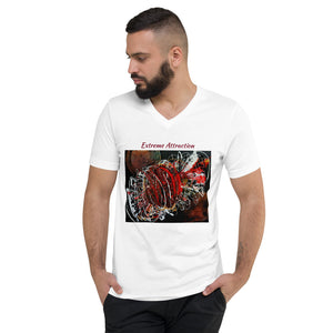 Unisex Short Sleeve V-Neck T-Shirt with "Extreme Attraction" Artwork