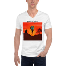 Load image into Gallery viewer, Unisex Short Sleeve V-Neck T-Shirt with &quot;Born in Africa&quot; Artwork and Title