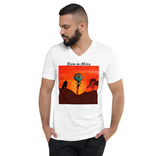 Load image into Gallery viewer, Unisex Short Sleeve V-Neck T-Shirt with &quot;Born in Africa&quot; Artwork and Title