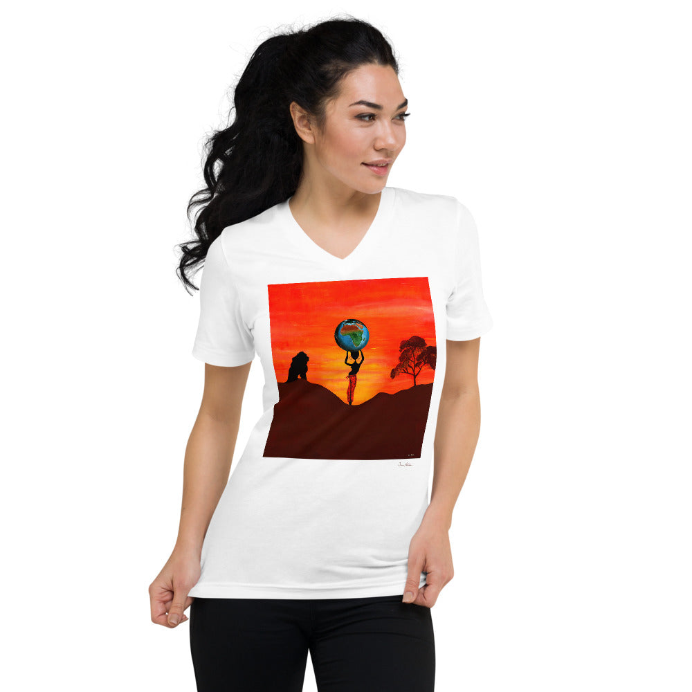 Unisex Short Sleeve V-Neck T-Shirt with 