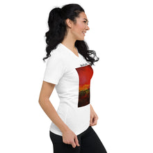 Load image into Gallery viewer, Unisex Short Sleeve V-Neck T-Shirt with &quot;World on Fire&quot; Artwork and Title