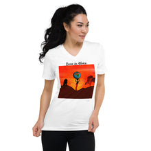 Load image into Gallery viewer, Unisex Short Sleeve V-Neck T-Shirt with &quot;Born in Africa&quot; Artwork and Title