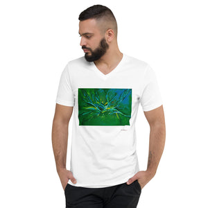 Unisex Short Sleeve V-Neck T-Shirt with "A Splash of Energy" Artwork