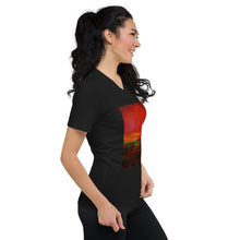 Load image into Gallery viewer, Unisex Short Sleeve V-Neck T-Shirt with &quot;World on Fire&quot; Artwork