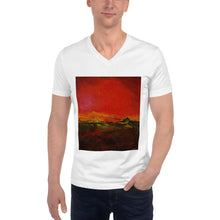 Load image into Gallery viewer, Unisex Short Sleeve V-Neck T-Shirt with &quot;World on Fire&quot; Artwork