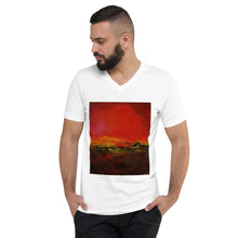 Load image into Gallery viewer, Unisex Short Sleeve V-Neck T-Shirt with &quot;World on Fire&quot; Artwork