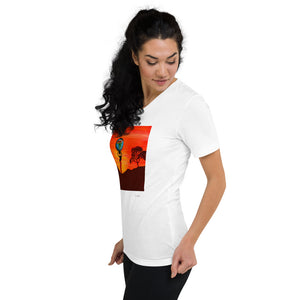 Unisex Short Sleeve V-Neck T-Shirt with "Born in Africa" Artwork and Title